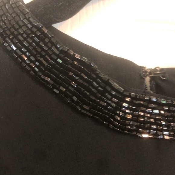 ANN TAYLOR LOFT Size 6 Black Sleeveless Blouse Semi-Sheer Beaded Keyhole - Picture 3 of 7